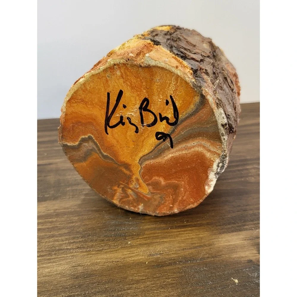 Kim Bird Signed Natural Wood Log Vessel Rustic Bark Pencil Holder Planter 4in